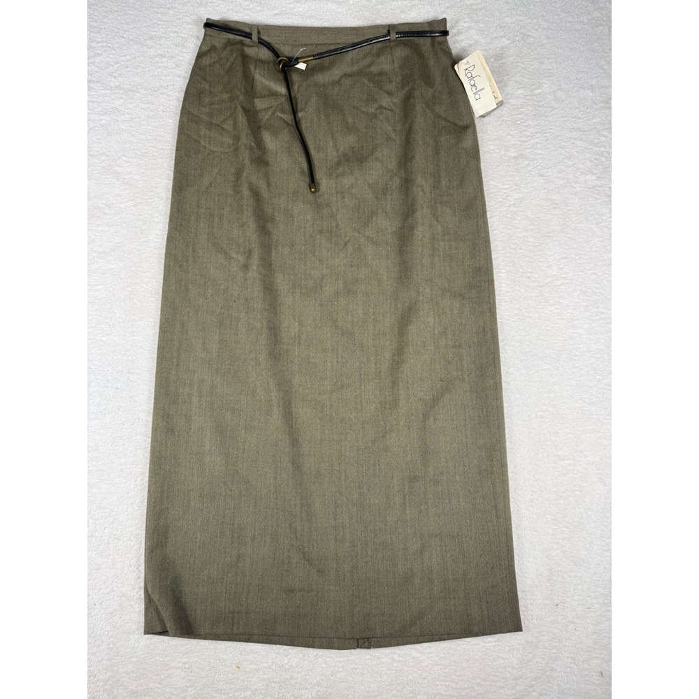 Rafaella Wool Maxi Skirt Womens 14 brown NWT Vintage Herringbone Belted